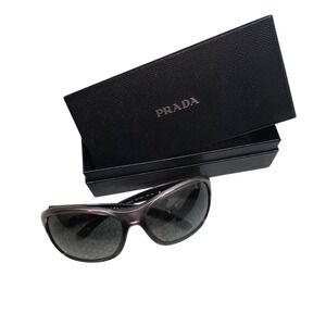 Prada SPR 15L Sunglasses Bronze Wrap Frame Grey Gradient Lens Italy 64-18-120